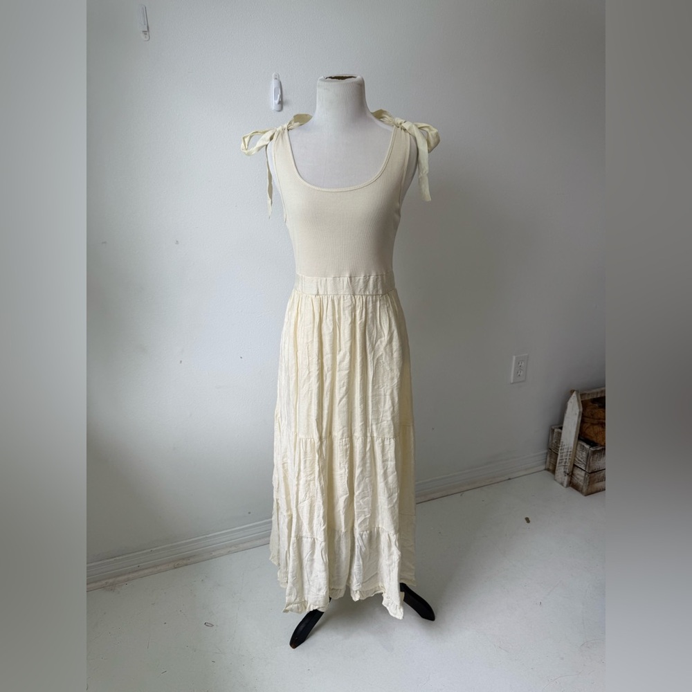 Cream Sleeveless Ruffled Midi Sundress